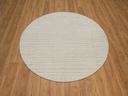 Ivory 5'0" x 5'0" Modern and Contemporary Hand knotted Wool Rug - Sku: O092276