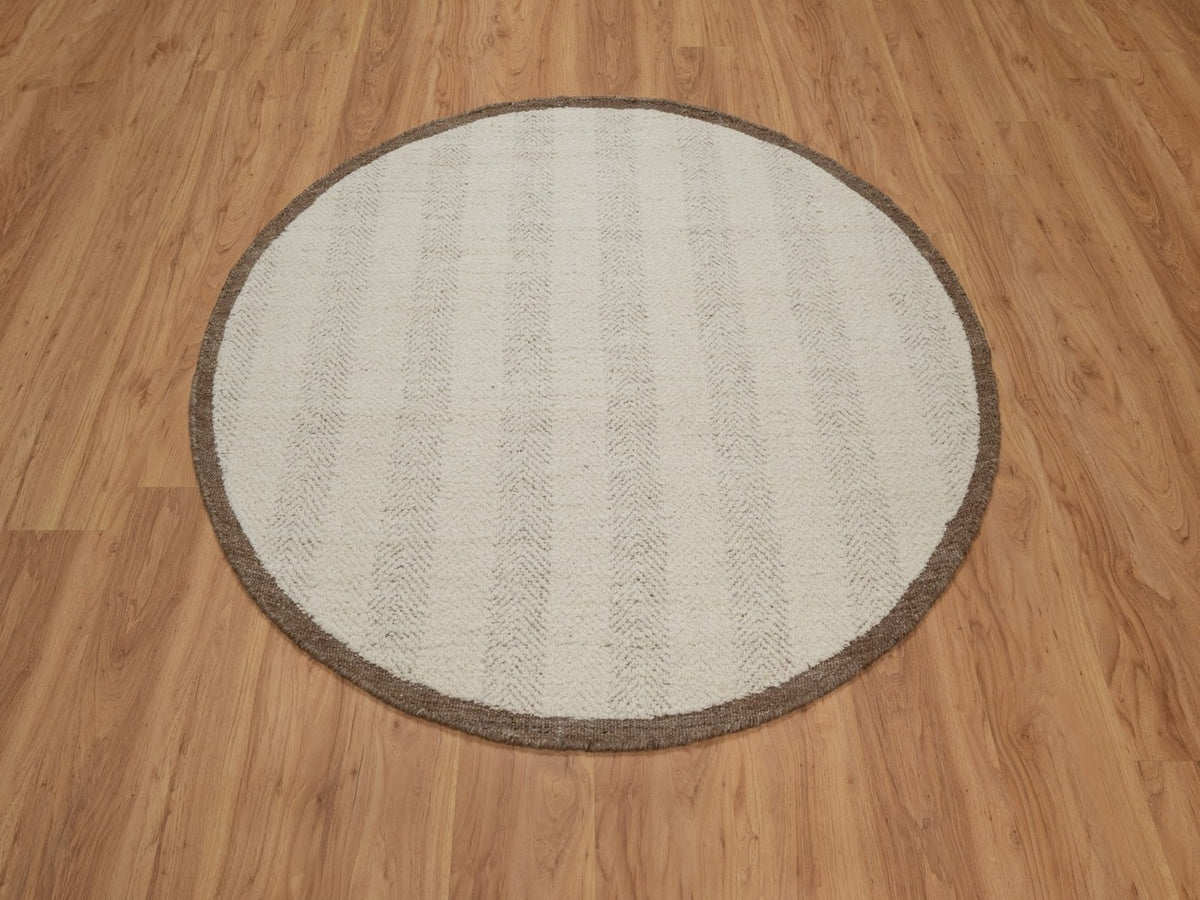 Modern / Contemporary hand-knotted wool rug in Ivory & Chocolate Brown, 5'1" x 5'1" — SKU O092280 (view 2)