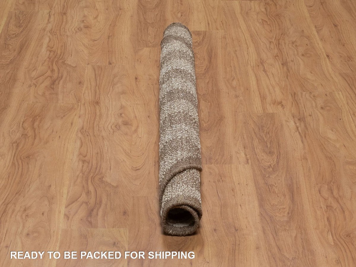 Modern / Contemporary hand-knotted wool rug in Ivory & Chocolate Brown, 5'1" x 5'1" — SKU O092280 (view 6)