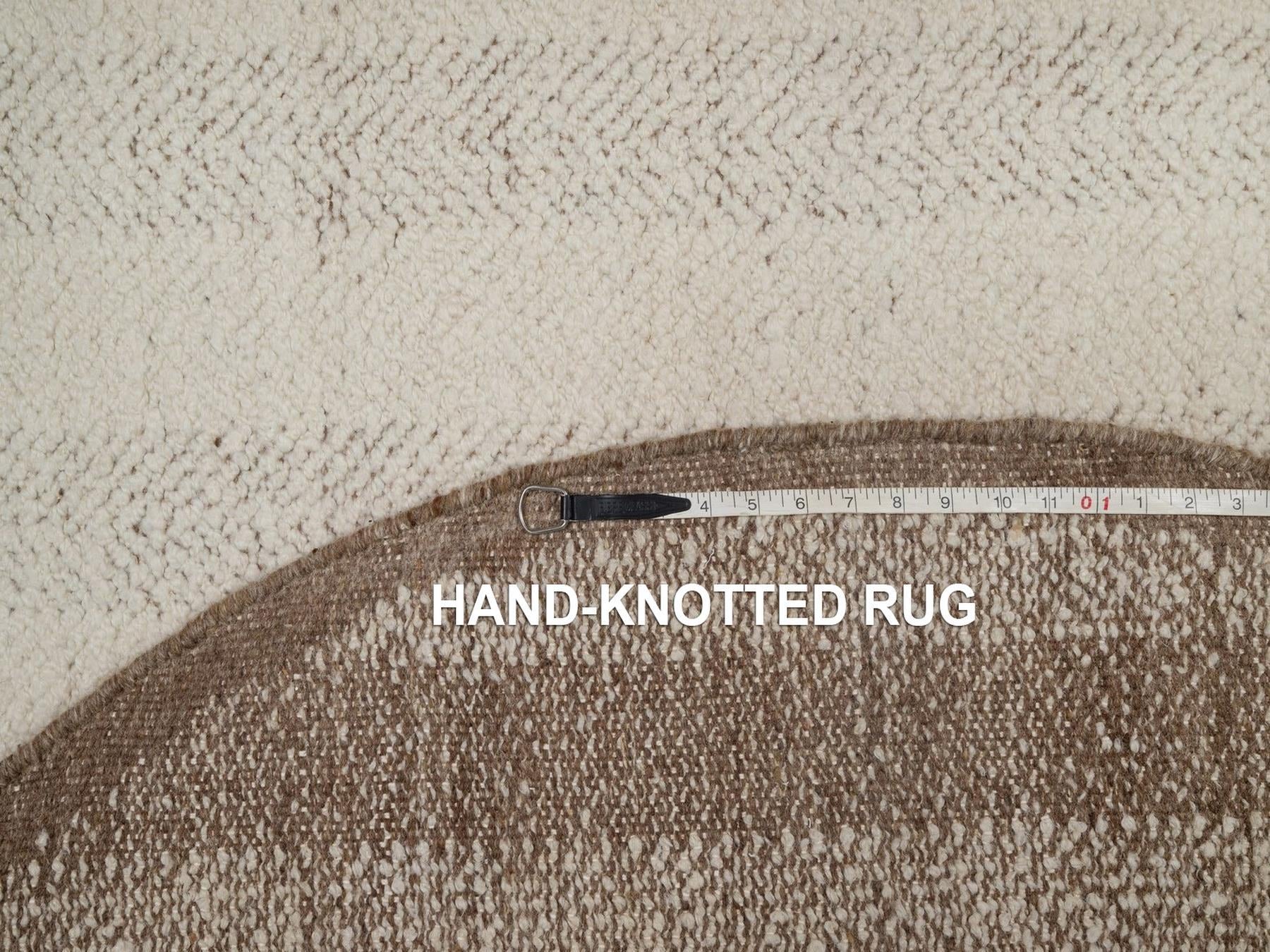Modern / Contemporary hand-knotted wool rug in Ivory & Chocolate Brown, 5'1" x 5'1" — SKU O092280 (view 8)