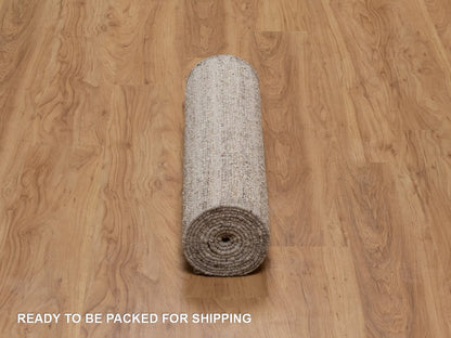 Brown 2'7" x 11'11" Modern and Contemporary Hand knotted Wool Rug - Sku: O092283