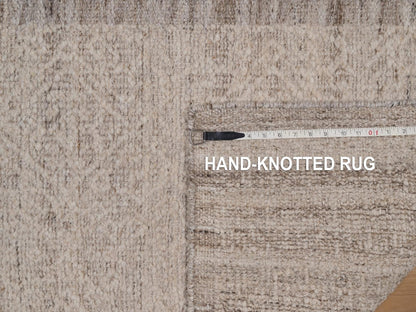 Brown 2'7" x 11'11" Modern and Contemporary Hand knotted Wool Rug - Sku: O092283