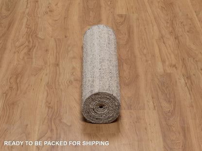 Brown 2'6" x 11'10" Modern and Contemporary Hand knotted Wool Rug - Sku: O092284