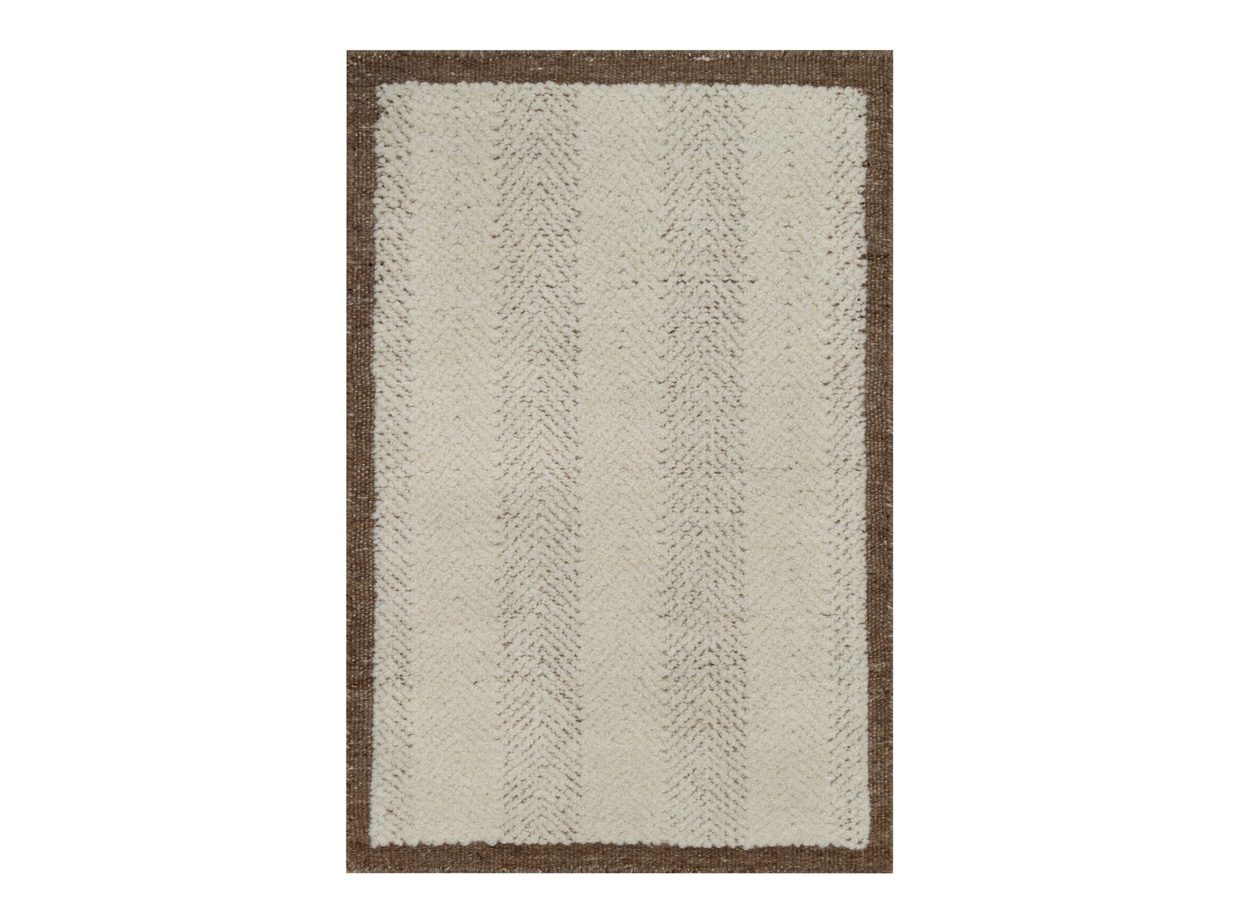 Modern / Contemporary hand-knotted wool rug in Ivory & Chocolate Brown, 2'1" x 3' — SKU O092286