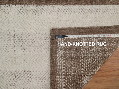 Modern / Contemporary hand-knotted wool rug in Ivory & Chocolate Brown, 2'1" x 3' — SKU O092286 (view 8)