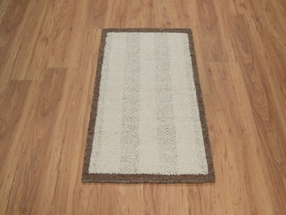 Modern / Contemporary hand-knotted wool rug in Ivory & Chocolate Brown, 2' x 3'1" — SKU O092287 (view 2)