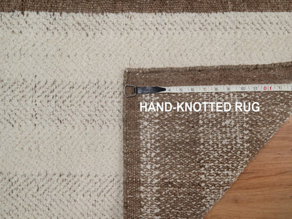 Modern / Contemporary hand-knotted wool rug in Ivory & Chocolate Brown, 2' x 3'1" — SKU O092287 (view 8)