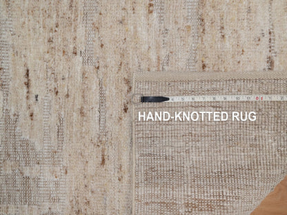 Ivory 2'6" x 8'1" Modern and Contemporary Hand knotted Wool Rug - Sku: O092288