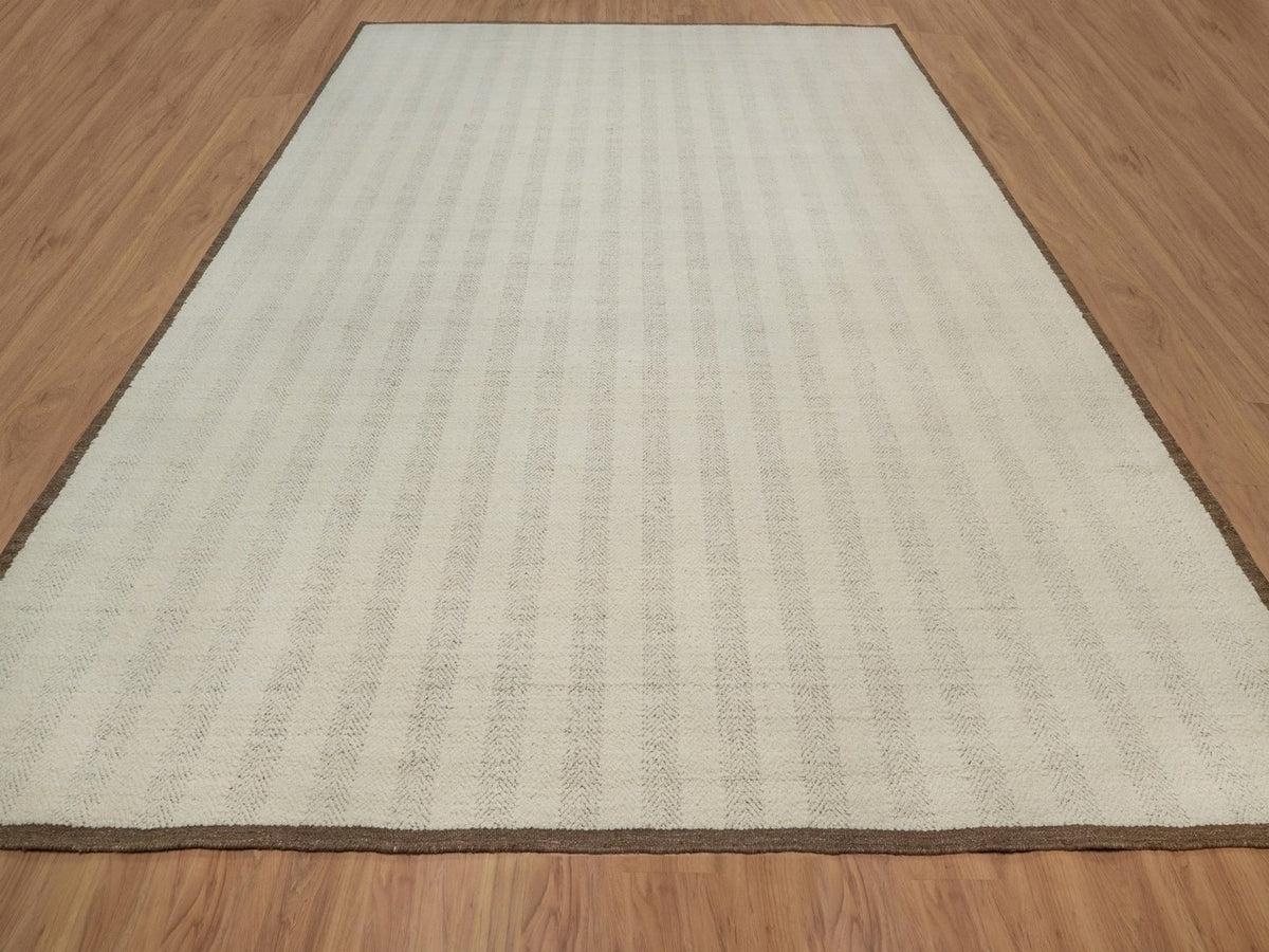 Modern / Contemporary hand-knotted wool rug in Ivory & Chocolate Brown, 12' x 14'11" — SKU O092301 (view 2)