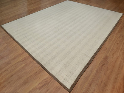 Ivory 12'0" x 14'11" Modern and Contemporary Hand knotted Wool Rug - Sku: O092301