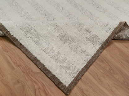 Modern / Contemporary hand-knotted wool rug in Ivory & Chocolate Brown, 12' x 14'11" — SKU O092301 (view 6)