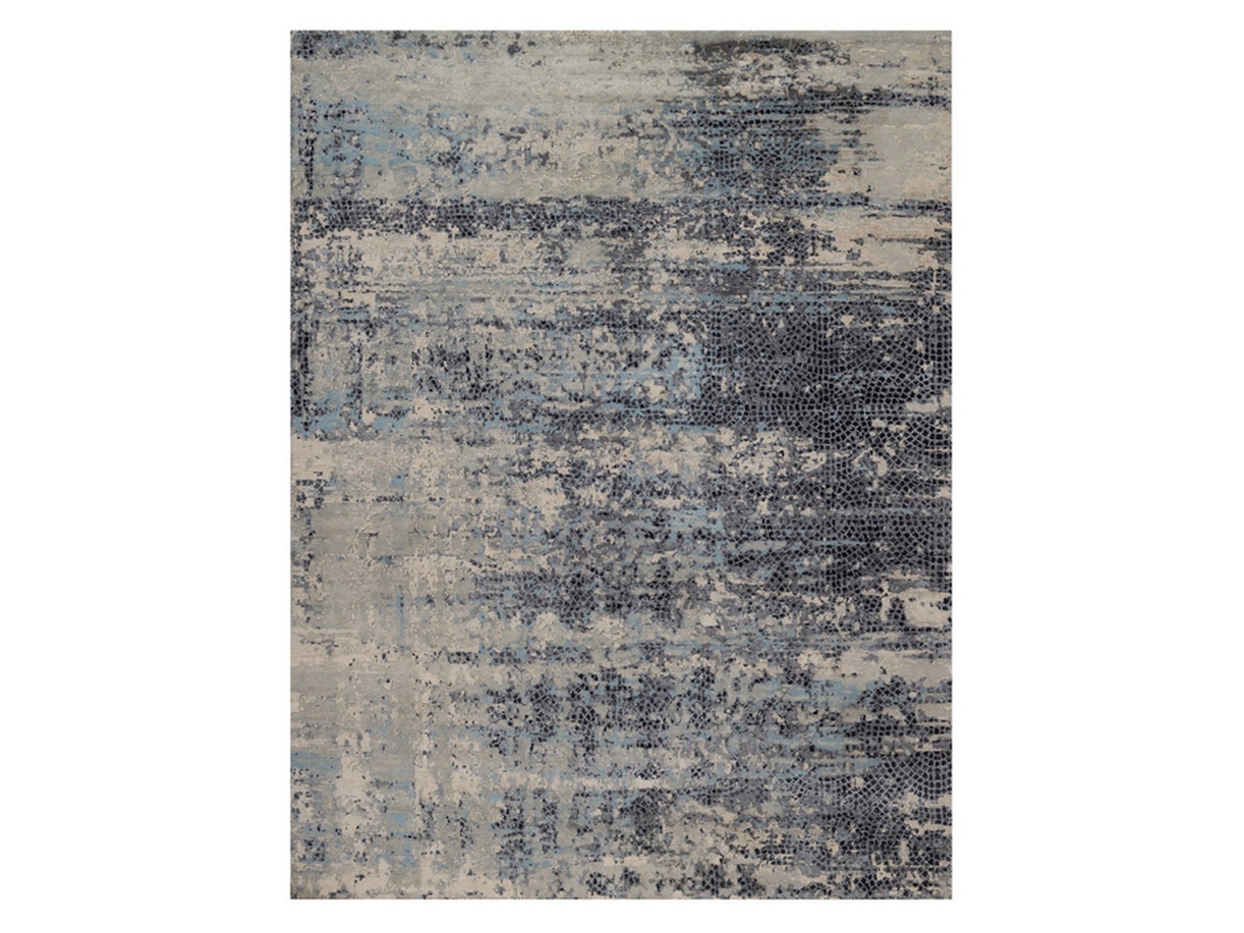 Modern / Contemporary hand-knotted wool/silk rug in Gray, 8'11" x 11'9" — SKU O092305