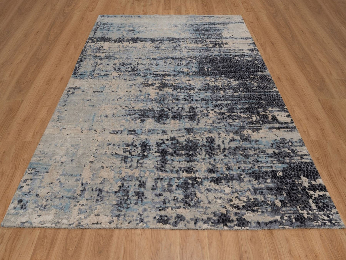 Modern / Contemporary hand-knotted wool/silk rug in Gray, 8' x 10'1" — SKU O092306 (view 2)