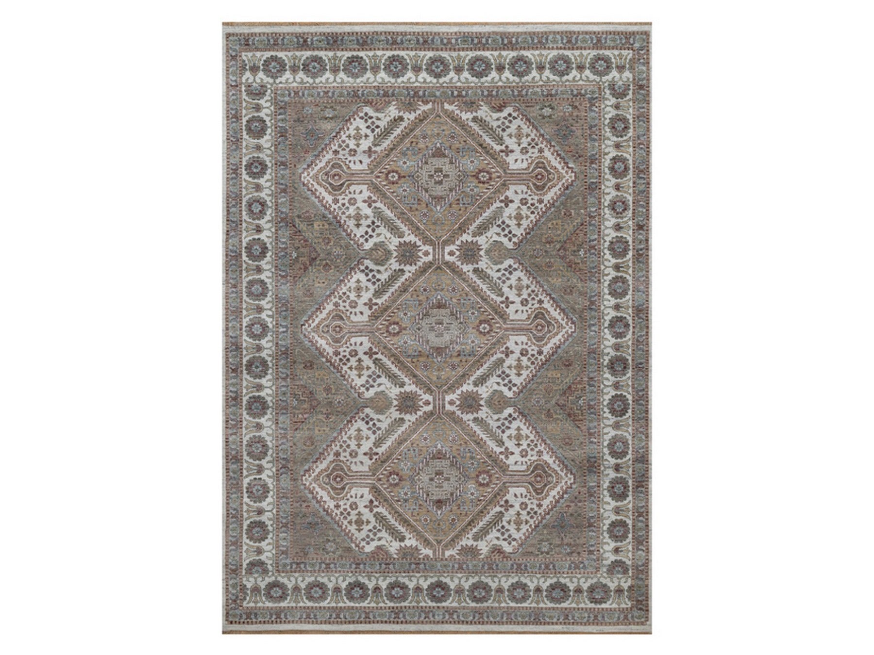 Ivory 9'9" x 13'9" Tribal & Geometric Hand knotted Wool Rug - Sku: O092308
