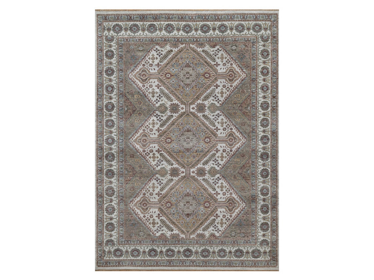 Shiraz Tribal & Geometric hand-knotted wool rug in Ivory, 9'9" x 13'9" — SKU O092308