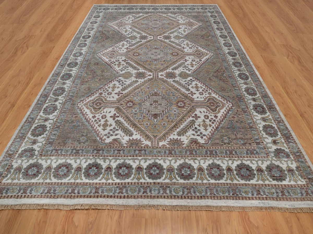 Shiraz Tribal & Geometric hand-knotted wool rug in Ivory, 9'9" x 13'9" — SKU O092308 (view 2)