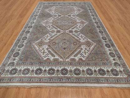 Shiraz Tribal & Geometric hand-knotted wool rug in Ivory, 9'9" x 13'9" — SKU O092308 (view 2)