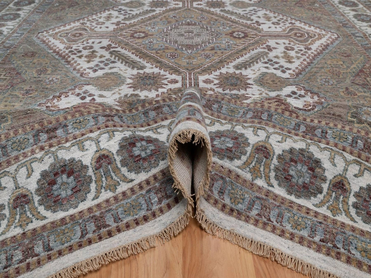 Shiraz Tribal & Geometric hand-knotted wool rug in Ivory, 9'9" x 13'9" — SKU O092308 (view 5)