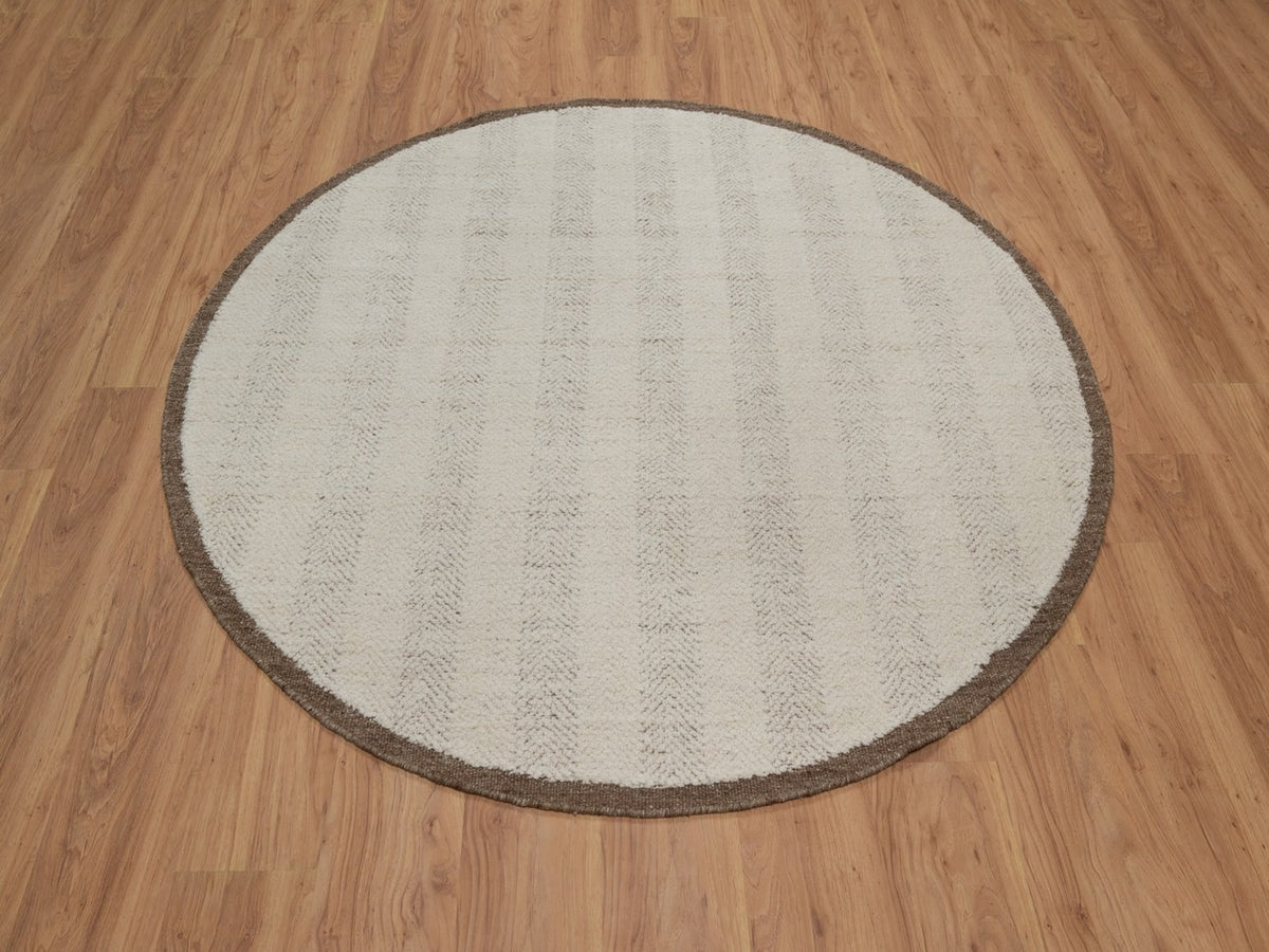 Modern / Contemporary hand-knotted wool rug in Ivory & Chocolate Brown, 5'11" x 5'11" — SKU O092312 (view 2)