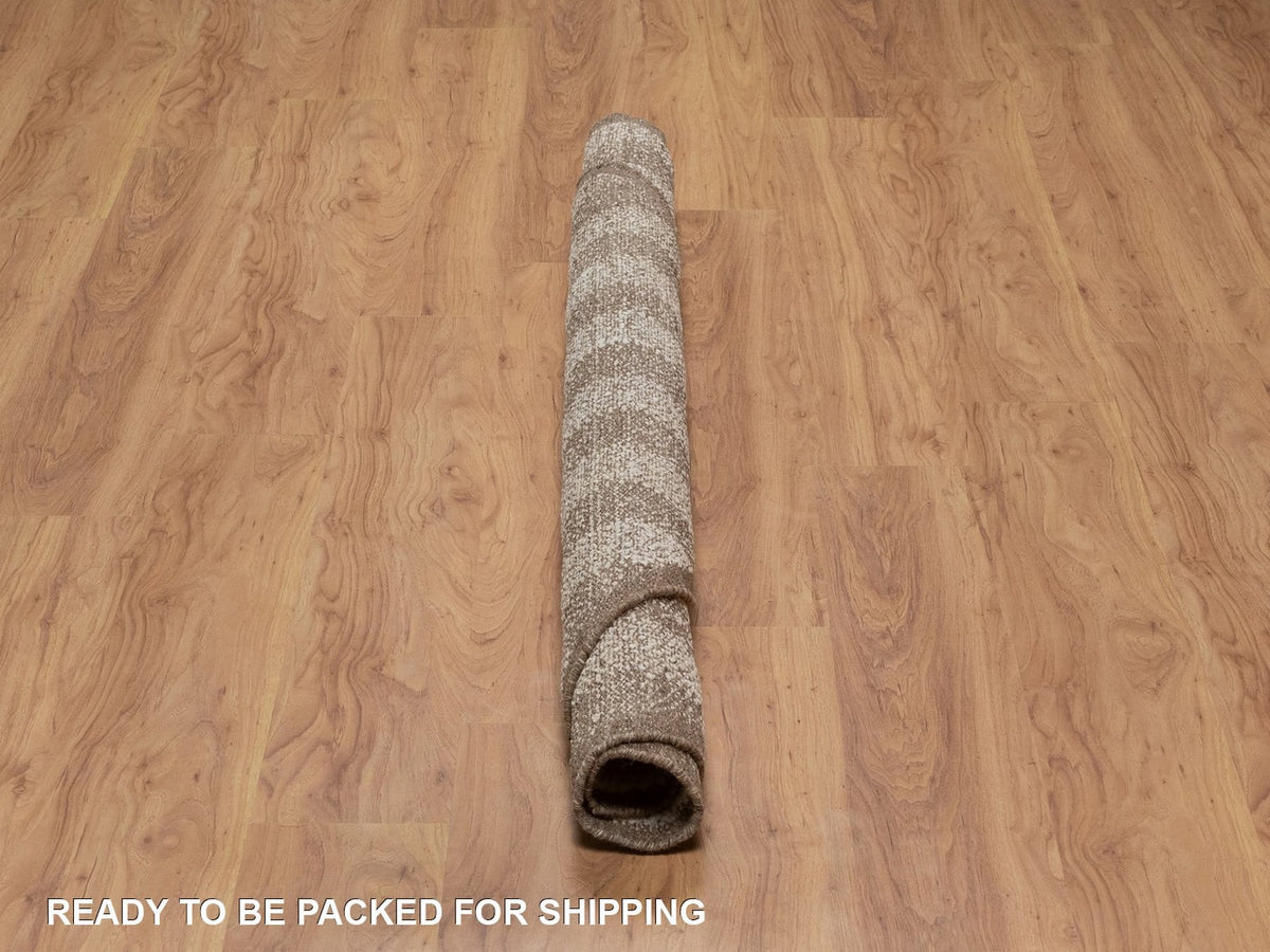 Modern / Contemporary hand-knotted wool rug in Ivory & Chocolate Brown, 5'11" x 5'11" — SKU O092312 (view 6)