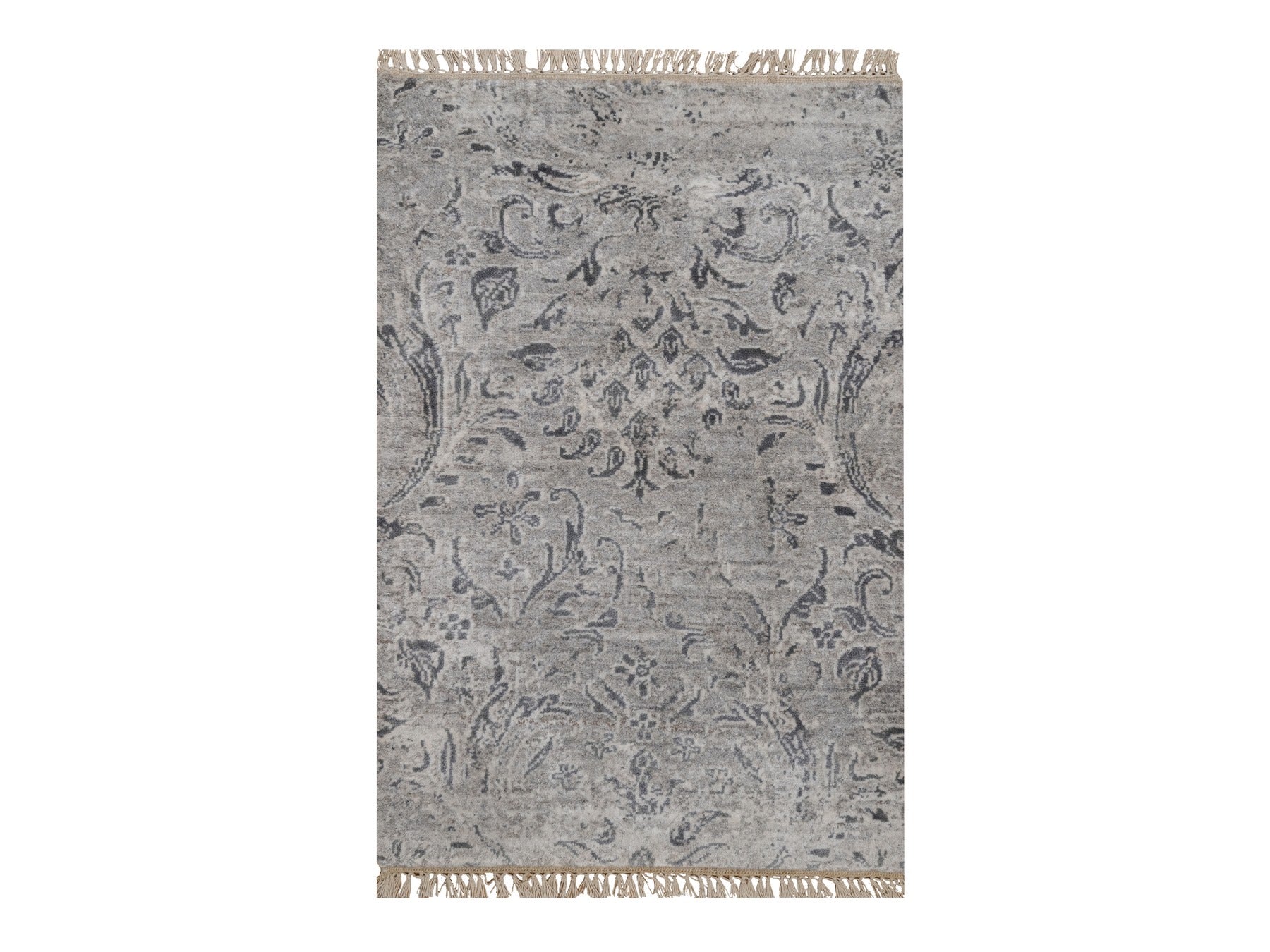 Transitional hand-knotted wool/silk rug in Gray, 2' x 3' — SKU O092317