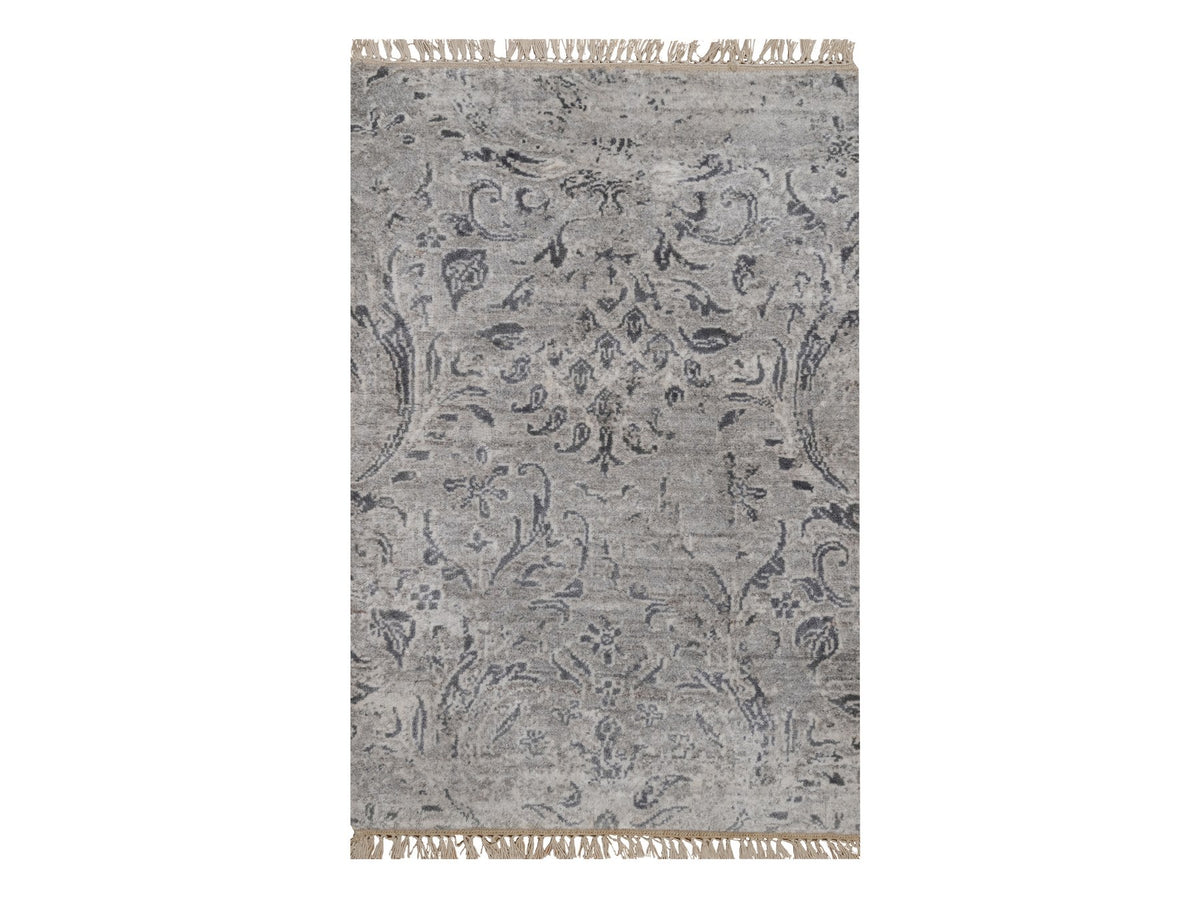 Transitional hand-knotted wool/silk rug in Gray, 1'11" x 3' — SKU O092318