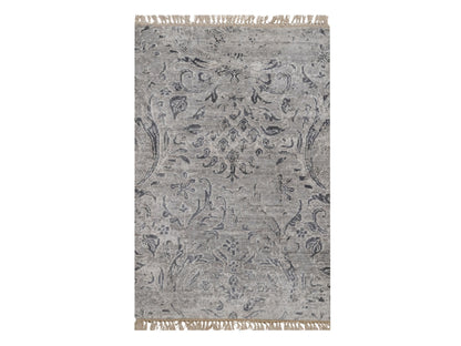 Transitional hand-knotted wool/silk rug in Gray, 1'11" x 3' — SKU O092318