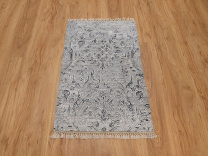 Transitional hand-knotted wool/silk rug in Gray, 1'11" x 3' — SKU O092318 (view 2)