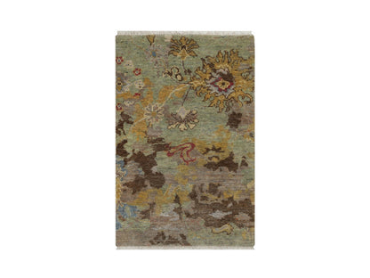 Green 2'0" x 3'0" Oushak And Peshawar Hand knotted Wool Rug - Sku: O092321