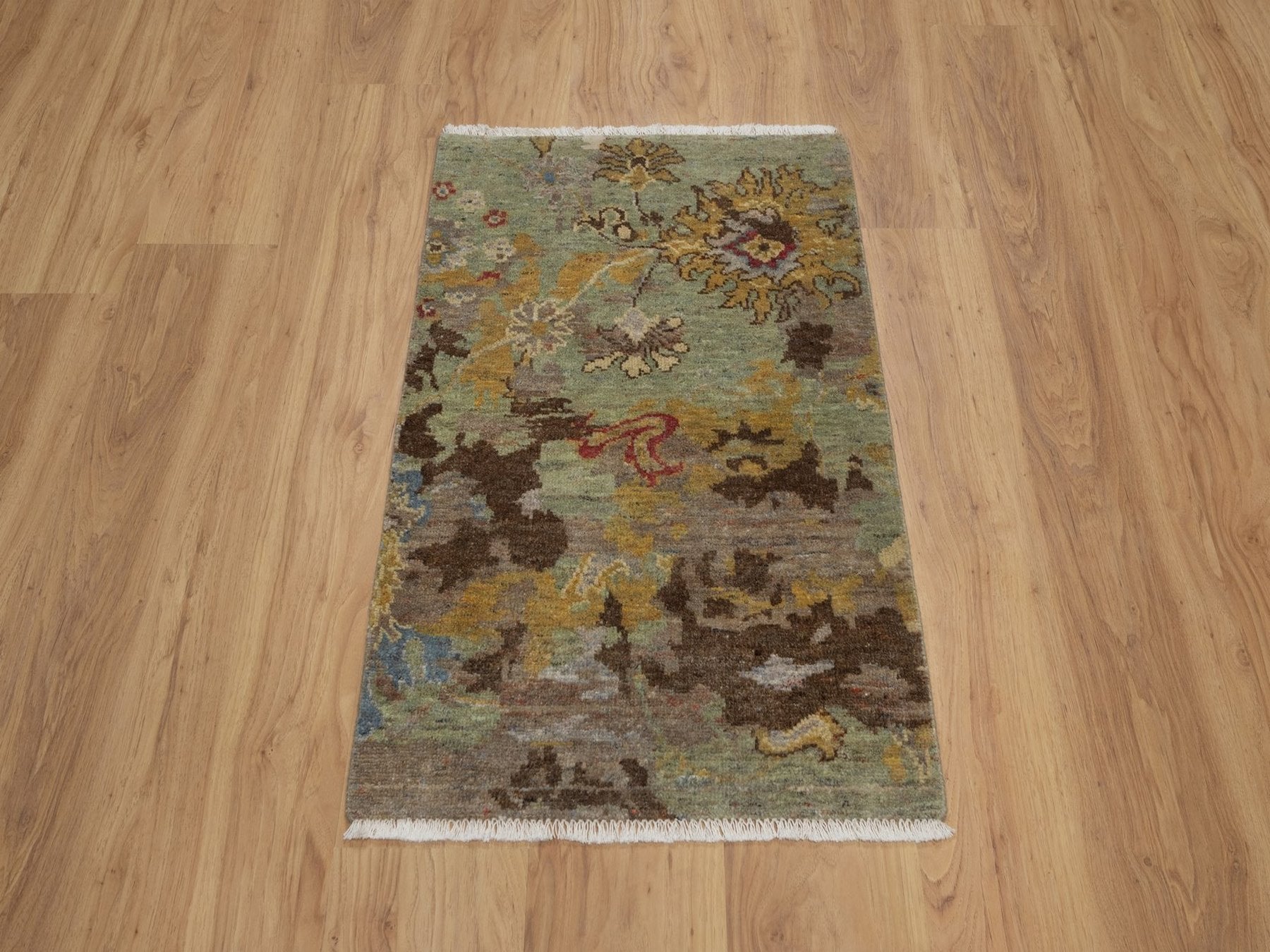 Green 2'0" x 3'0" Oushak And Peshawar Hand knotted Wool Rug - Sku: O092321
