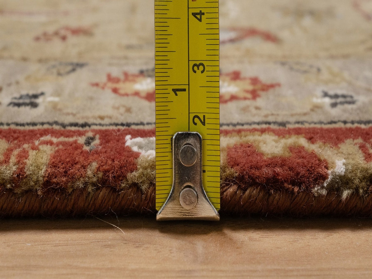 Fine Oriental hand-knotted wool/silk rug in Red & Beige, 5'6" x 7'9" — SKU O092327 (view 7)