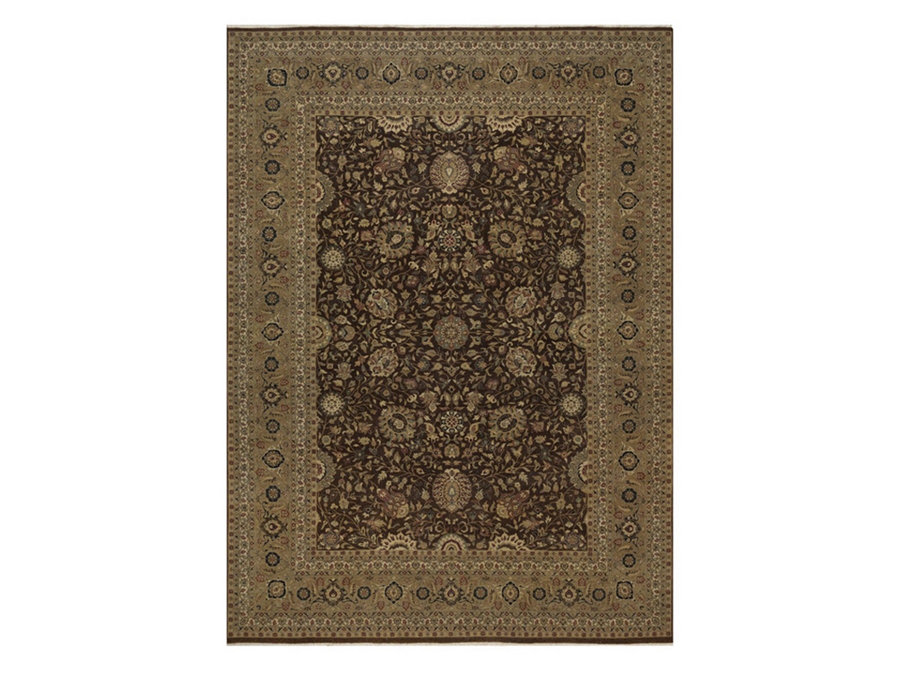 Brown 8'9" x 12'1" Fine Oriental Hand knotted Wool/Silk Rug - Sku: O092329