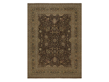 Brown 8'9" x 12'1" Fine Oriental Hand knotted Wool/Silk Rug - Sku: O092329