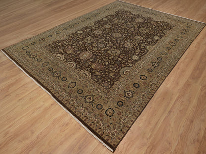 Tabriz Fine Oriental hand-knotted wool/silk rug in Brown, 8'9" x 12'1" — SKU O092329 (view 3)
