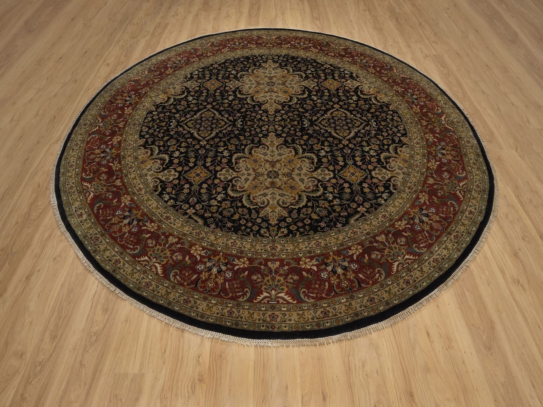 Black 9'0" x 9'0" Fine Oriental Hand knotted Wool Rug - Sku: O092333
