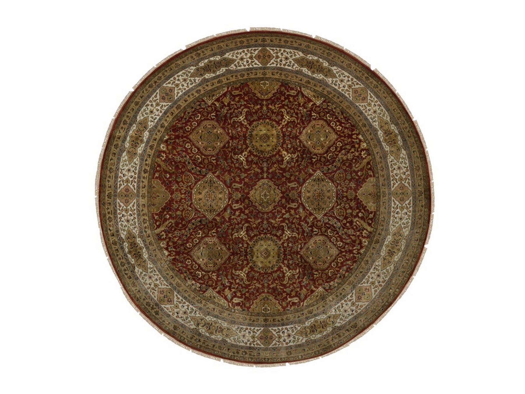 Kashan Fine Oriental hand-knotted wool rug in Red & Ivory, 9' x 9' — SKU O092334