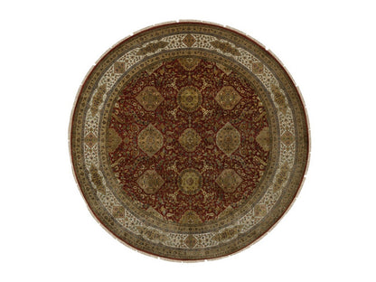 Kashan Fine Oriental hand-knotted wool rug in Red & Ivory, 9' x 9' — SKU O092334