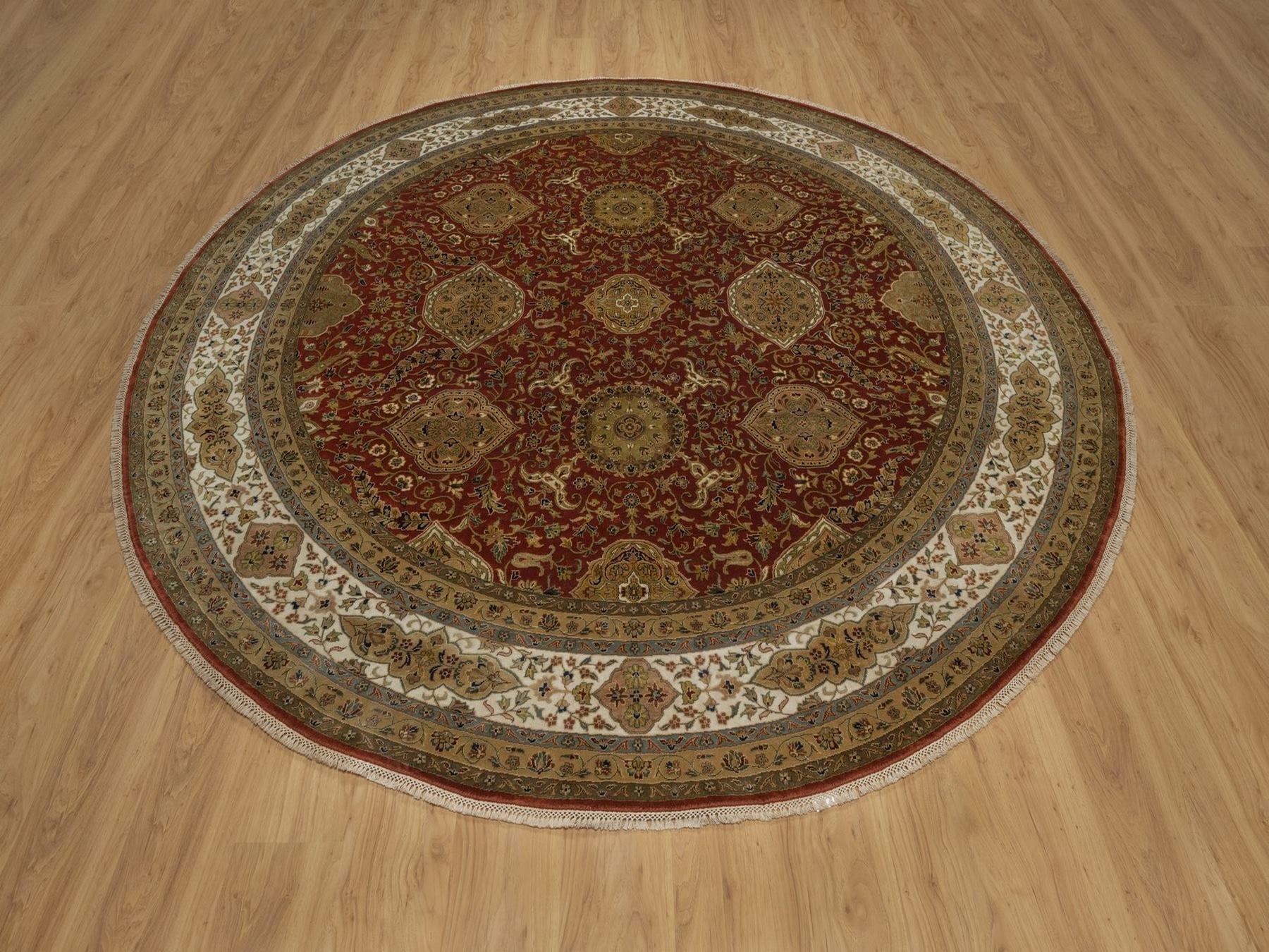Kashan Fine Oriental hand-knotted wool rug in Red & Ivory, 9' x 9' — SKU O092334 (view 2)