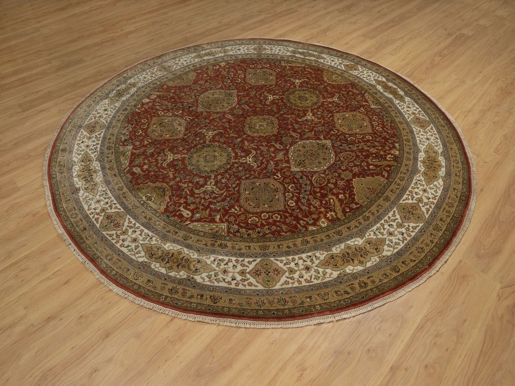 Kashan Fine Oriental hand-knotted wool rug in Red & Ivory, 9' x 9' — SKU O092334 (view 3)