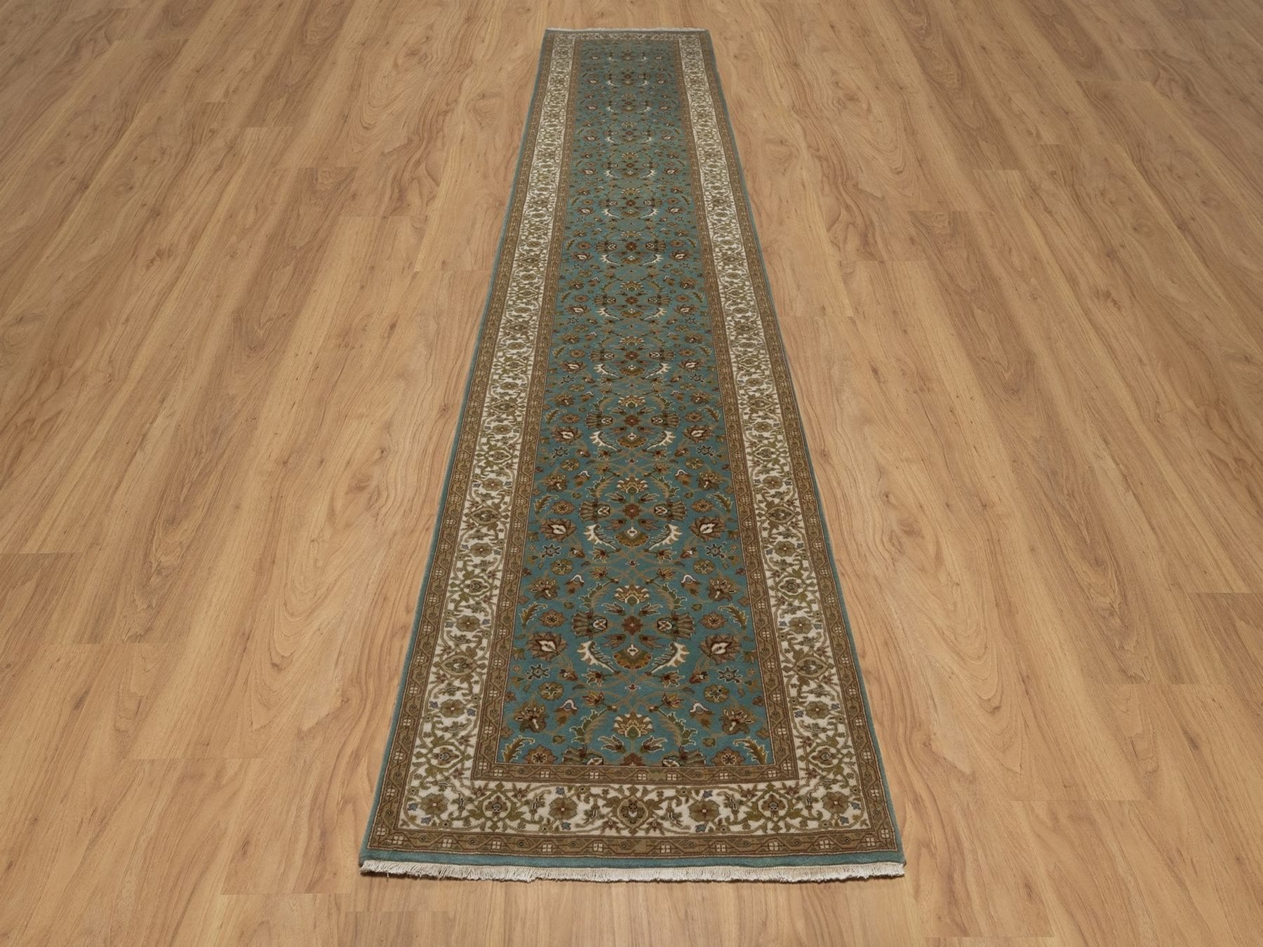 Blue 3'1" x 15'11" Fine Oriental Hand knotted Wool Rug - Sku: O092335