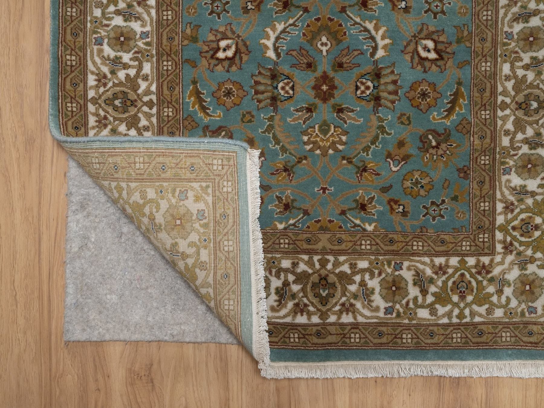 Tabriz Fine Oriental hand-knotted wool runner in Blue & Ivory, 3'1" x 15'11" — SKU O092335 (view 3)