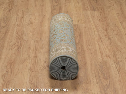 Blue 3'1" x 15'11" Fine Oriental Hand knotted Wool Rug - Sku: O092335