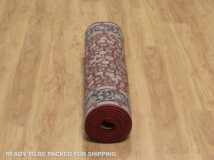 Fine Oriental hand-knotted wool runner in Red & Midnight Blue, 3'5" x 13' — SKU O092336 (view 6)