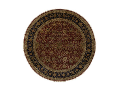 Kashan Fine Oriental hand-knotted wool/silk rug in Red & Midnight Blue, 8'9" x 8'9" — SKU O092338