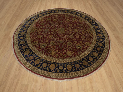 Kashan Fine Oriental hand-knotted wool/silk rug in Red & Midnight Blue, 8'9" x 8'9" — SKU O092338 (view 2)