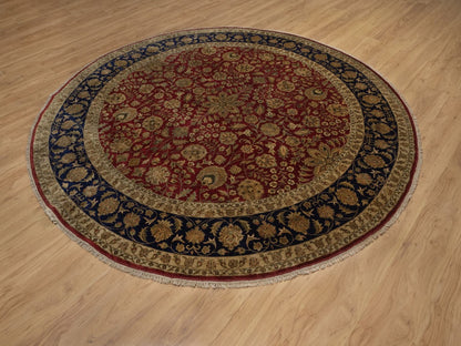 Kashan Fine Oriental hand-knotted wool/silk rug in Red & Midnight Blue, 8'9" x 8'9" — SKU O092338 (view 3)