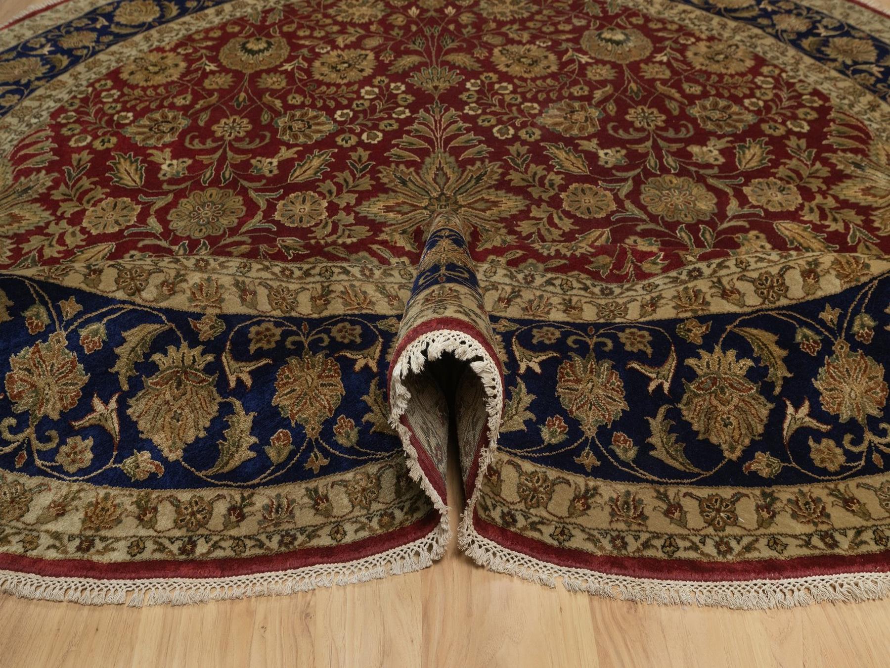 Kashan Fine Oriental hand-knotted wool/silk rug in Red & Midnight Blue, 8'9" x 8'9" — SKU O092338 (view 5)