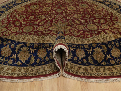 Kashan Fine Oriental hand-knotted wool/silk rug in Red & Midnight Blue, 8'9" x 8'9" — SKU O092338 (view 5)