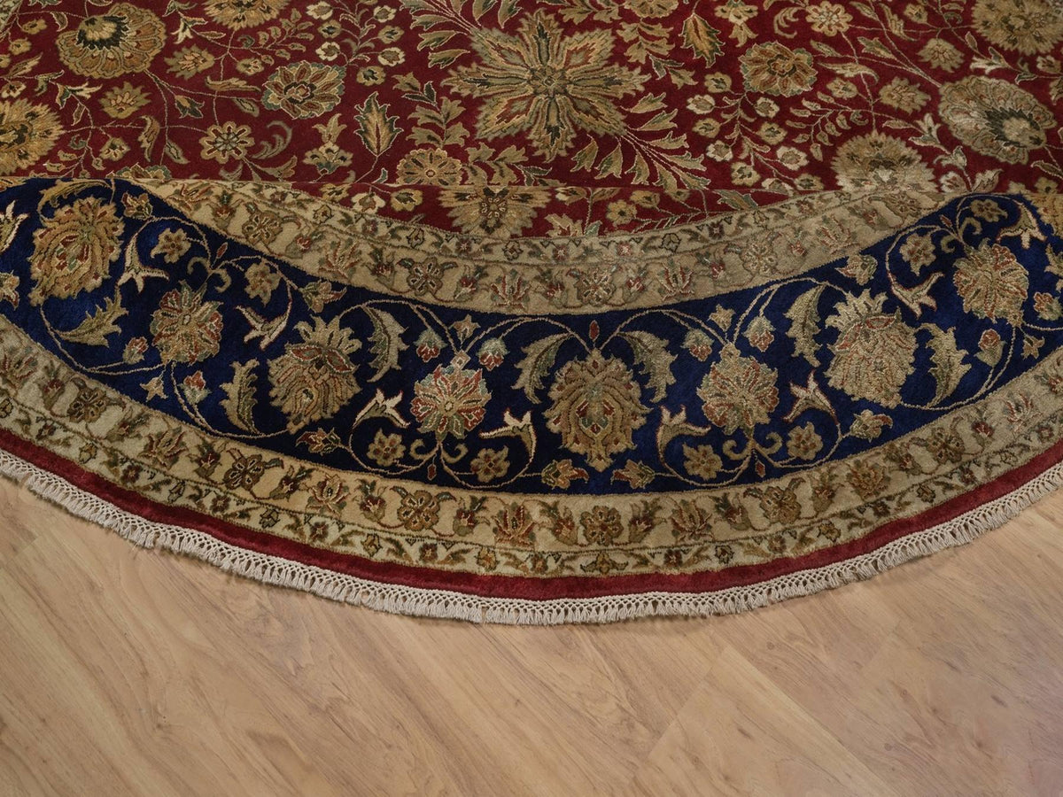 Kashan Fine Oriental hand-knotted wool/silk rug in Red & Midnight Blue, 8'9" x 8'9" — SKU O092338 (view 6)