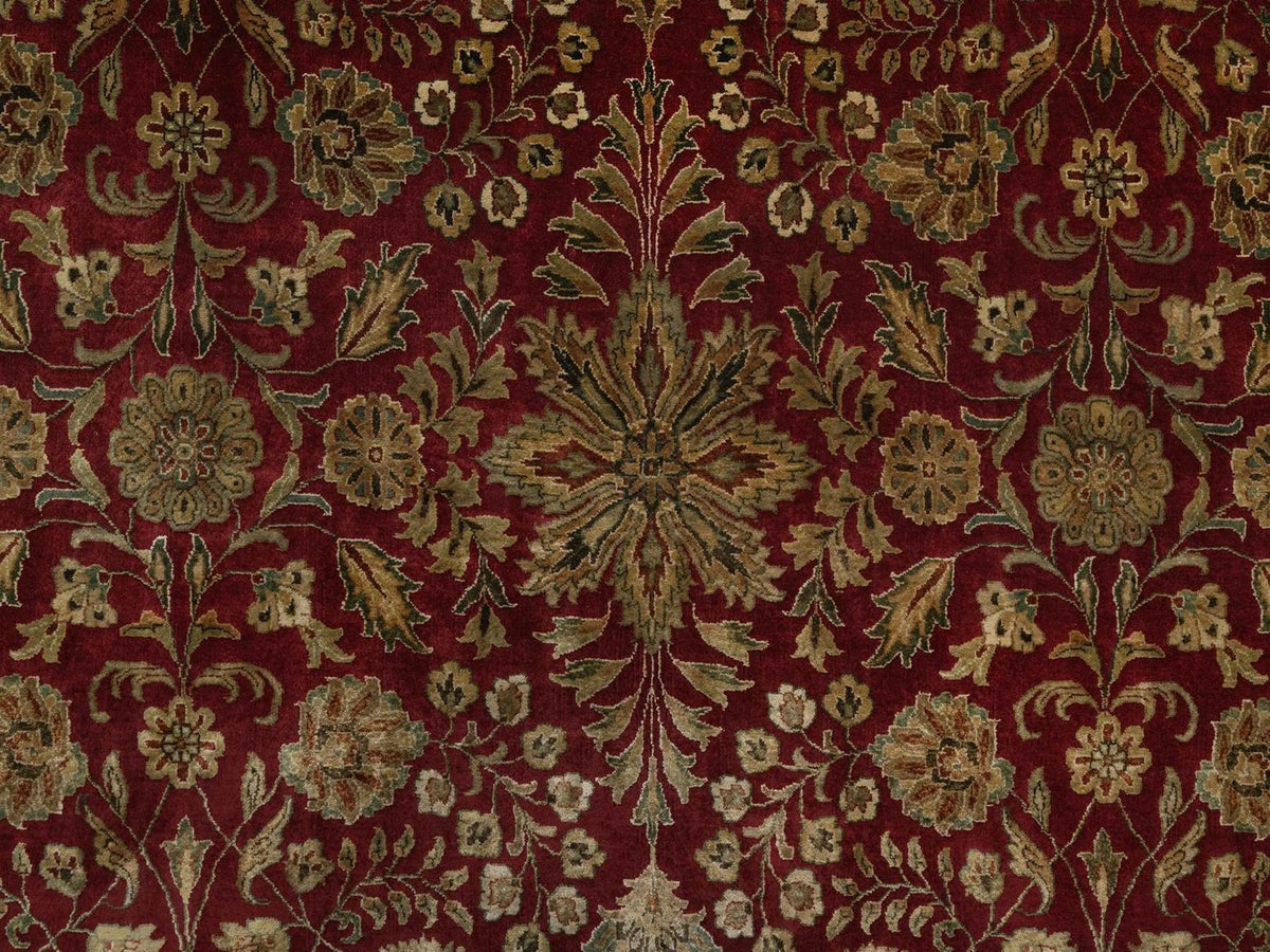 Kashan Fine Oriental hand-knotted wool/silk rug in Red & Midnight Blue, 8'9" x 8'9" — SKU O092338 (view 8)